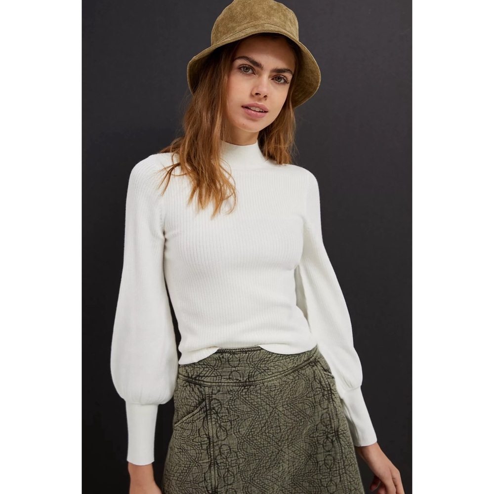Anthropologie Mock Neck Balloon Long Sleeved Ivory Sweater NWT Size L